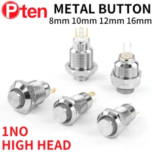 1NO High head Waterproof Metal Push Button Switch LED Light Self-locking/reset 3/6/12/24/220V 8/10/12/16mm Brass nickel plating