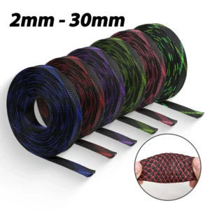 5M PET Insulated Cable Sleeve 2 4 6 8 10 12 14 16 20 25 30mm Expandable High Density Braided Sleeving For Wire Line Protect Wrap