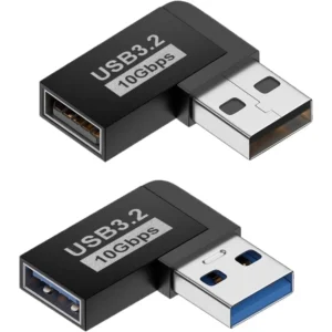 USB 3.0 90 Degree Left Right Angle USB-A Male to Female Adapter Extender 2PCS Connector for Laptops, Wall Chargers, Power Banks