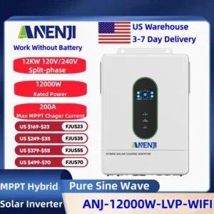 ANENJI Split-phase 120V/240V 12KW Hybrid Solar Inverter Pure Sine Wave Built-in 200a MPPT Solar Charge Controller With CT Sensor