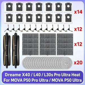 Fit For (Mova P50 PRO ULTRA/P50 Ultra, Dreame X40 Ultra/L40 Ultra/L30s Pro Ultra Heat) Tricut Roller Brush Filter Mop Cloth Bag