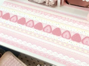 Leather Desk Pad Protector Pink Strawberry Cake Girl Kawaii Mouse Pad Office Desk Mat Waterproof Non-Slip PU Desk Blotter Pad