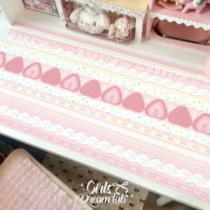 Leather Desk Pad Protector Pink Strawberry Cake Girl Kawaii Mouse Pad Office Desk Mat Waterproof Non-Slip PU Desk Blotter Pad