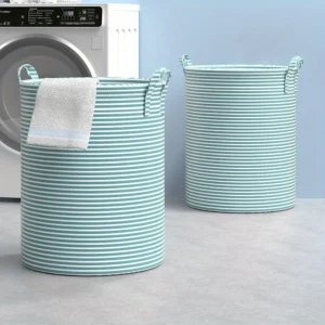 Foldable Minimalist Striped Laundry Basket Multi Use Collapsible Storage Organizer for Bathroom Bedroom Toy Clothes Home 1 Pack