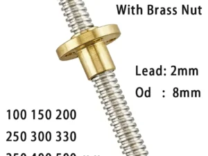 T8 Lead Screw With Nut OD 8mm Lead 2mm Pitch 2mm 100mm 200mm 300mm 400mm 500mm Lead Screw With Brass Nut Reprap 3D Printer Parts