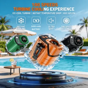 2026 3-in1 Waist Fan, Portable Fan, Handheld Fan, Neck Fan, Mini Fan, Desktop Fan, Can Be Used as an Emergency Power Bank, 5000mAh 10H Long Lasting, 100 Speed Adjustable, LED Flashlight & SOS Light, Flashlight, Type-C Rechargeable