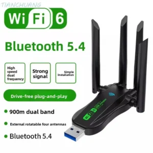 Dual Band WiFi6 USB Adapter, AX900 Bluetooth 5.4 900Mbps WiFi Dongle, Plug Play 4 Antenna 2.4G/5Ghz USB Interface Wireless Netwo