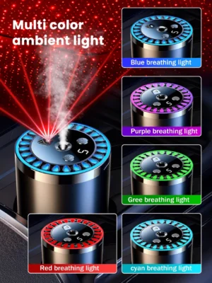 Rechargeable Multi-Color Light Romantic Starlight Lamp, Car-Mounted Aroma Diffuser with 5 Types of Aroma Essential Oils