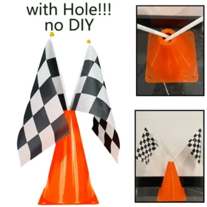 Traffic Cones and Racing Flags sets Orange Sport Cones Racing Flags with Stick for Race Car Birthday Party Decorations