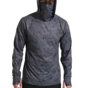 2024 Hooded Face Mask Sun Protection UV Protection Grey camouflage Long Sleeved Hiking Sportswear Fishing Suit