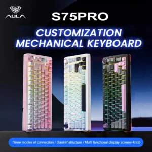 AULA S75 Pro Gaming Mechanical Keyboard 75% Hot Swappable RGB Backlit 4000mAh PBT Keycaps Wireless Keyboard with LED Screen Knob