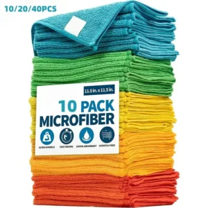 10pcs 11.81x11.81in Microfiber Cleaning Towel (Assorted Colors) - Lint-Free & Super Absorbent for Home/Kitchen