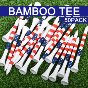 50pcs American Flag Style Durable Bamboo Golf Tees Of (3-1/4'' & 2-3/4'') Length Golf Ball Holder Golf Training Practice tees