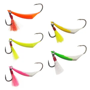 Aventik Pompano Jig Set 5pcs Banana Shape Saltwater Surf Casting Jig Head with Teaser Hook for Striper Beach Pier Fishing