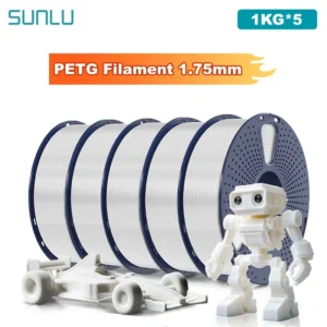 SUNLU 5KG PETG /Clear 3D Printer Filament 1.75mm 1000g Spool (2.2lbs) Neatly Arranged No Knot Filament Fit Most FDM Printer