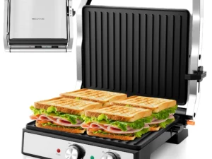 1500W 4-Slice Panini Press With Timer, Adjustable Temp & 180° Opening - Electric Grill, Stainless Steel Sandwich Maker