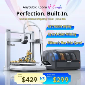 ANYCUBIC Kobra 4 Combo 600mm/s Fast Printing 3D Printer Up to 8 Colors ACE 2 Pro Filament Drying APP Control FDM 3D Printer