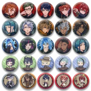Game Twisted Wonderland Round Badge Cartoon Boys Idia Shroud Riddle Lilia Vanrouge Brooch Backpack Clothes Decoration Pins Gifts