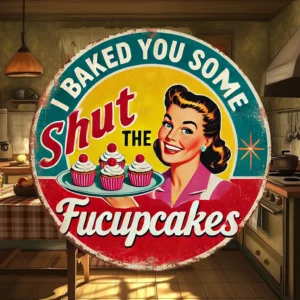 1 piece of charming retro "I baked you some cake, shut up" wooden round kitchen signage -8x 8 inch wooden wall art, suitable