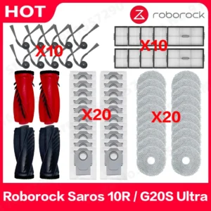 Compatible for Roborock Saros 10R / G20S Ultra  Spare Parts Rubber Side Brush Hepa Filter Mop Dust Bags Replacements Accessories