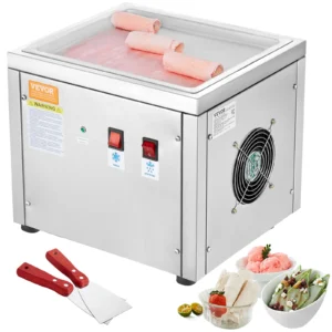 SucceBuy Fried Ice Cream Roll Machin Stainless Steel Rolled Ice Cream Maker with Compressor for Making Ice Cream Frozen Yogurt