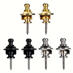 2pcs premium alloy guitar with lock strap, gold and black, safe and stylish for acoustic guitar, electric guitar and bass