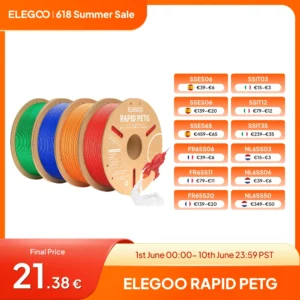 ELEGOO Rapid PETG Filament 1.75mm 1KG,High Speed 30-600mm/s 3D Printer Filament 1kg Fits for Most FDM 3D Printers