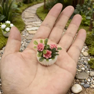 1pc Miniature Rose Plant Potted Plants, Model House Living Room Scene Decoration Potted Plants, Miniature Landscape Handicrafts