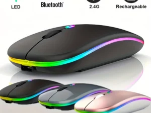 Wireless Mouse Bluetooth and 2.4GHz Dual Modes Rechargeable RGB Ergonomic Silent Click for PC iPad Laptop Cell Phone TV