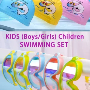 JSJM Kids Swimming Goggles Set for Boys & Girls 3-15 Years Big Frame HD View Anti-Fog Silicone Swim Goggles with PU Swimming Cap