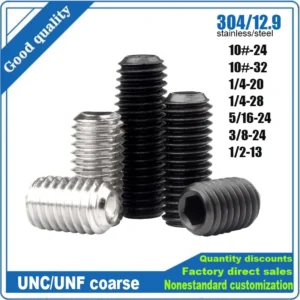 10pc UNC/UNF 10#-24/32 1/4-20/28 to 1/2-13 304 Stainless 12.9 Black Steel Hex Hexagon Socket Allen Cup Point Grub Bolt Set Screw