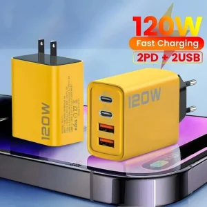 120W 4-Port USB-C Fast Charger Wall Adapter Quick Charge For iPhone 15 16 17 Pro Samsung S24 Xiaomi Huawei OnePlus EU US UK Plug