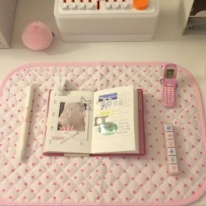 Cute New Pink Love Quilted Japanese Style Ancient Table Mat Tablecloth Ins Style Student Desk Material Heart Shaped Table Mat