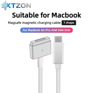 USB-C to MagSafe 2 T-tip Braided Charging Cable for MacBook Air/Pro, Fast Magnetic Charger Cord Compatible with 45W 60W 85W