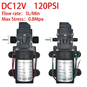 Dc 12V 120PSI 60W 5L/Min High Pressure Diaphragm Pump Mini Electric Self-priming Pump Water Washing Machine Pesticide Spraying