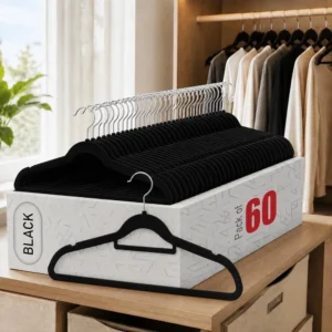 Black 30/60-Piece Non-Slip Velvet Hanger with 360-Degree Rotating Chrome Hook for Suits Coats Sweaters