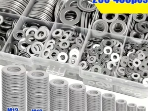200/400pcs Stainless Steel Flat Washers Set (M2-M12) – Home DIY, Industrial Repair, Kitchen Decoration & Outdoor Maintenance