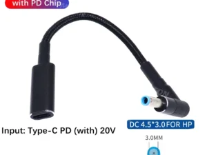 Type C to 4.5x3.0mm Plug Converter 100W USB C PD Fast Charging Cable for HP / Dell Laptop Charger DC 4.5*3.0