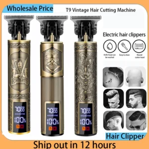 T9 Vintage Hair Clipper Portable Hair Cutting Machine USB Fast Charging Shaver Barber Cordless Hair Trimmer For Men's Barbe