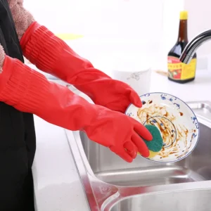 1Pair Lengthen Dishwashing Cleaning Silicone Gloves Rubber Dish Washing Glove Scrubber for Household Kitchen Clean Tool