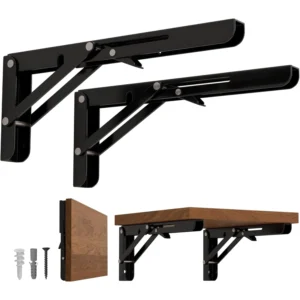 2-Piece Set of Heavy-Duty Adjustable Folding Brackets, Space-Saving 90 ° Industrial-Grade Carbon Steel Mounting Components Suitable for Home/Office Reinforcement.