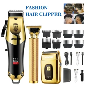 T9 Men's Electric Hair Clipper Beard Trimmer - Rechargeable Hair Cutting Machine with Nose Hair Trimmer Kit
