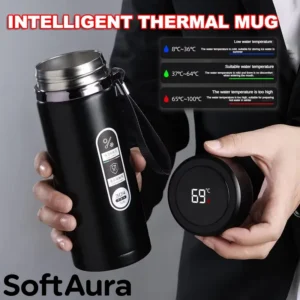SoftAura Stainless Steel Thermos Bottle LED Temperature Display 500ML- 1L Sus304 Vacuum Flask Portable Cup 2026 New