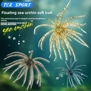 1-2PCS 5cm1.9gLure Floating Sea Urchin Soft Bait Bionic Soft WormTPELure Bait for Sea Fishing, Black Pit Wild Fishing, Water Bla