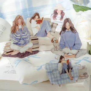 30 pcs/pack Reading girl Stickers aesthetic Stick Labels Decorative Diary Album material Scrapbooking Supplies