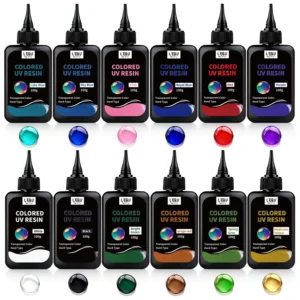 UV Resin, 12-Color Solid-Color UV Resin Set, Odorless Low-Shrinkage UV Colored Resin, Vibrant Colors, Specially Formulated for H
