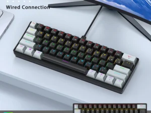 APAYADO K61 60% Mini Wired Gaming Mechanical Keyboard Phantom RGB, 61 Keys, Red/Blue Switch, Ergonomic, Portable for PC/Laptop