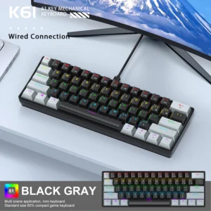 APAYADO K61 60% Mini Wired Gaming Mechanical Keyboard Phantom RGB, 61 Keys, Red/Blue Switch, Ergonomic, Portable for PC/Laptop