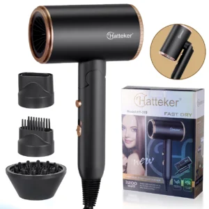 Hatteker 3200W Foldable EU Hair Dryer Electric High-Power Household with 2 Wind Temperature Settings And Negative Ion Hair Care