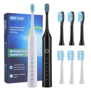Electric Sonic Toothbrush 2-Minute Smart Timer 6 Modes Deep Clean With 4 Brush Heads Oral Care Rechargeable for Adults